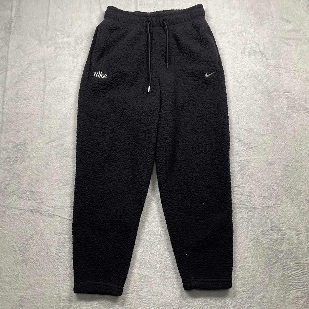 Nike Sweatpants Womens XS Black Therma-FIT Sherpa Fleece Joggers Tapered Logo